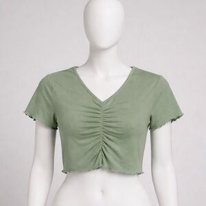SHEIN Sage Ruched V-Neck Crop Top